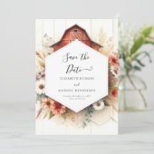 Eenvoudige rustieke Barnyard bruiloft Save The Date (Staand voorkant)