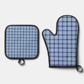 Eenvoudige Rustieke Blauwe Stijl Check Ovenwant & Pannenlap Set (Voorkant)