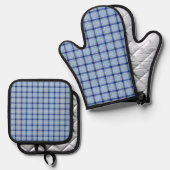 Eenvoudige Rustieke Blauwe Stijl Check Ovenwant & Pannenlap Set (Voorkant / Achterkant)