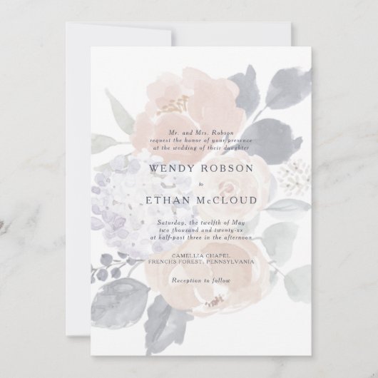 Eenvoudige rustieke bloemenbruiloft uitnodiging (Voorkant)