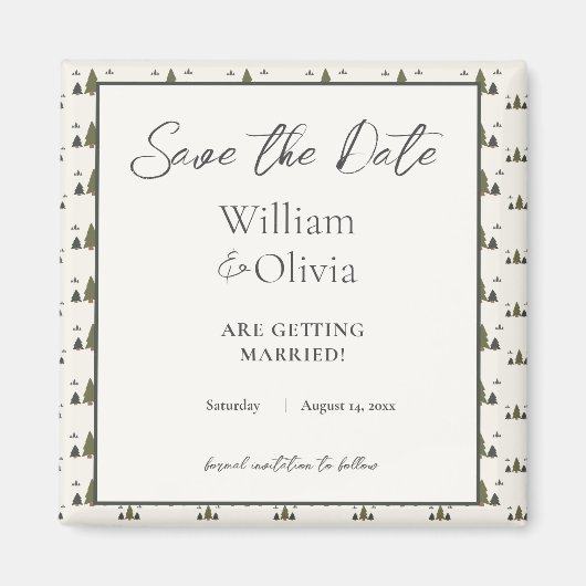 Eenvoudige rustieke chique bos patroon bruiloft magneet (Voorkant)