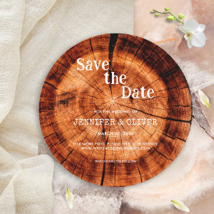 Eenvoudige rustieke hout boom schors bruiloft save the date