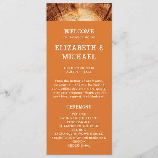 Eenvoudige Rustieke Houten Gesneden Snede Trouw Br Programma (Voorkant)