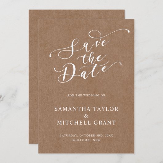 Eenvoudige Rustieke Kraft Achtergrond Save the Dat Kaart (Voorkant / Achterkant)