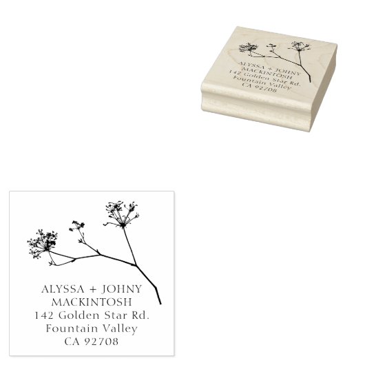 Eenvoudige rustieke wilde bloemen bruiloft retour  	rubberstempel (Gestempeld)