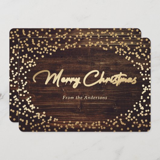 Eenvoudige Rustige kerstkaarten met hout en goudfo Feestdagenkaart (Voorkant / Achterkant)