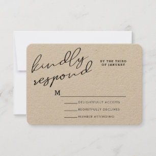 Eenvoudige Rustige Kraft Paper RSVP-kaarten RSVP Kaartje