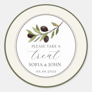 Eenvoudige Rustige Olive Branch Wedding Treat Ronde Sticker