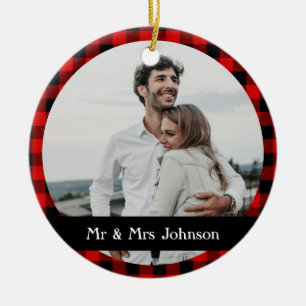 Eenvoudige Rustige Red Black Buffalo foto Keramisch Ornament