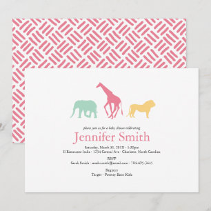 Eenvoudige Safari Dier Silhouet Meisje Baby shower Kaart