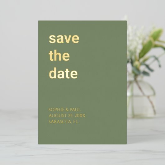 Eenvoudige Sage Green Bewaar de Datum Folie Uitnod Folie Uitnodiging (Staand Voorkant)