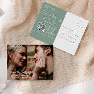 Eenvoudige Sage Green Boho Sla de datum QR Code Fo Briefkaart