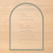 Eenvoudige Sage Green Border Script Wedding Arch Acryl Uitnodigingen (Voorkant)