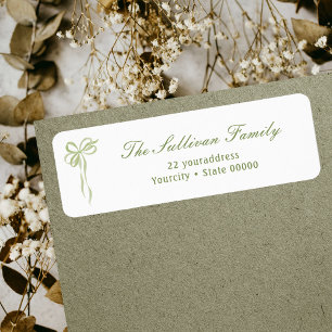 Eenvoudige Sage Green Bow Retour Adres Label