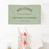 Eenvoudige Sage Green Custom Welkom bij bruiloft Spandoek (Insitu)