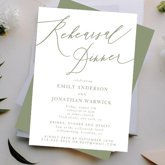 Eenvoudige Sage Green en White Modern Calligraphy Kaart