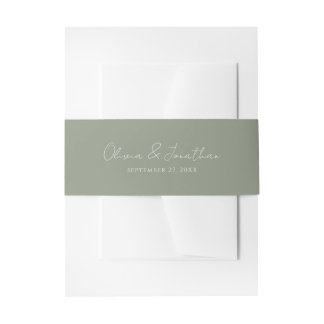 Eenvoudige Sage Green Handgeschreven Script Weddin Uitnodigingen Wikkel