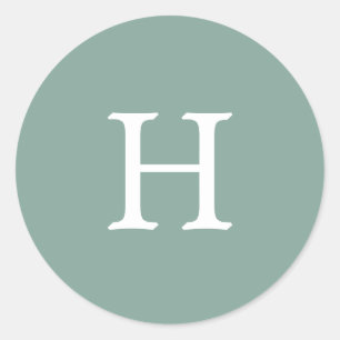 Eenvoudige Sage Green Monogram Weddenschap Ronde Sticker