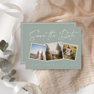 Eenvoudige Sage Green Photo Wedding Sla de datum o Aankondigingskaart