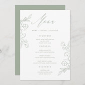 Eenvoudige Sage Groen Groen Boho Bloemen Bruiloft Menu (Voorkant / Achterkant)