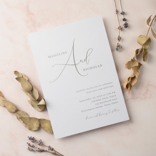 Eenvoudige Sage Groen Minimalistisch Script Bruilo Kaart