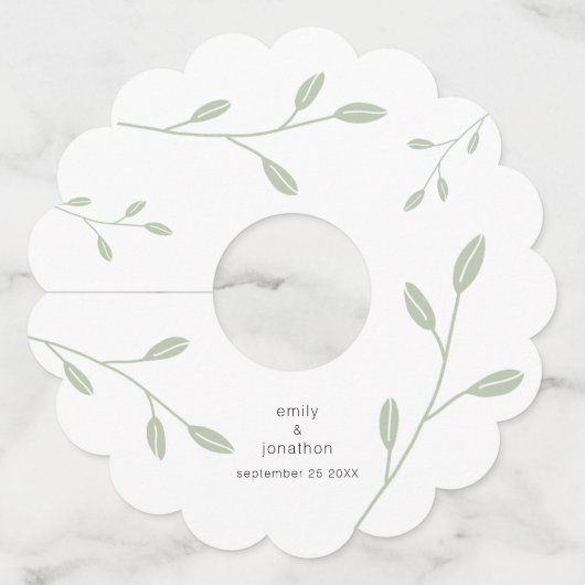 Eenvoudige Sage Groene bladeren Namen Datum Bruilo Wijnglaslabel (Voorkant)