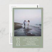 Eenvoudige Sage Groene Bruiloft Bewaar de Datum Fo Briefkaart (Voorkant / Achterkant)