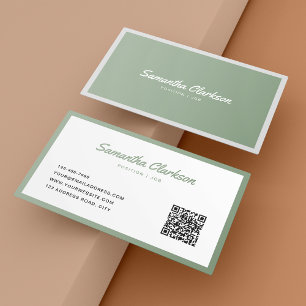 Eenvoudige Sage Groene Cursieve Script Border QR C Visitekaartje