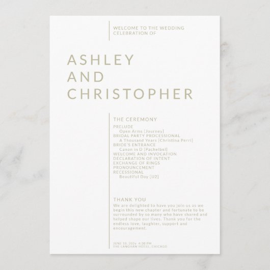 Eenvoudige Sage Groene Geïsoleerde Namen Huwelijks Programma (Voorkant)