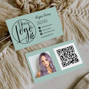 Eenvoudige sage groene haarmake-up foto logo qr co visitekaartje