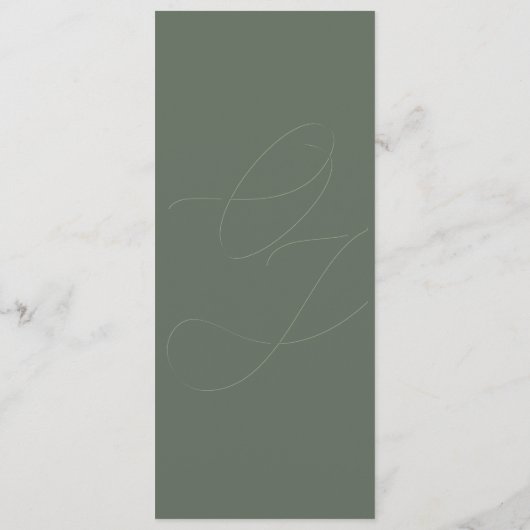 Eenvoudige Sage Groene Initialen Kalligrafie Trouw Menu (Achterkant)