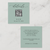 Eenvoudige Sage Groene QR Code Bruiloft Details Informatiekaartje (Voorkant / Achterkant)