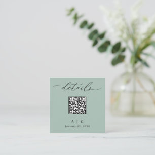 Eenvoudige Sage Groene QR Code Bruiloft Details Informatiekaartje