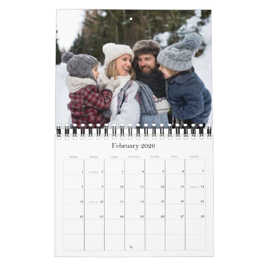 Eenvoudige salie groene visgraat klassieke familie kalender (Feb 2026)