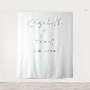 Eenvoudige Saliegroen Script Trouwfoto Achtergrond Wandkleed