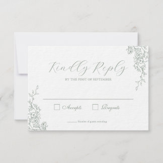Eenvoudige Saliegroene Bloemen Bruiloft Reactiekaa RSVP Kaartje
