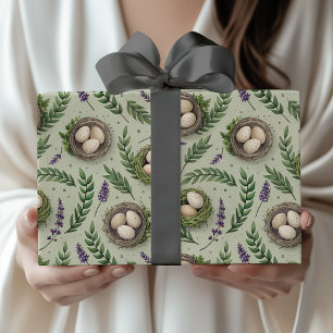 Eenvoudige Saliegroene Paaseieren Lavendel Nest Cadeaupapier