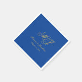 Eenvoudige Sapphire Blue Gold Monogram Script Wedd Servet (Hoek)