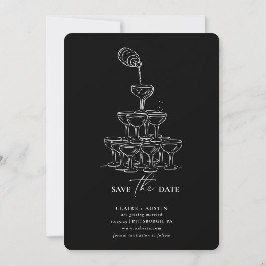 Eenvoudige Save the Date Champagne Tower Kaart (Voorkant)