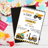 Eenvoudige schattige bouwwagen kinder 2e verjaarda kaart