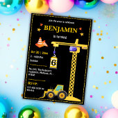 Eenvoudige schattige bouwwagen kinder 6e verjaarda kaart