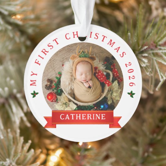 Eenvoudige Schattigee Baby's Eerste Kerst Custom N Ornament (Boom)