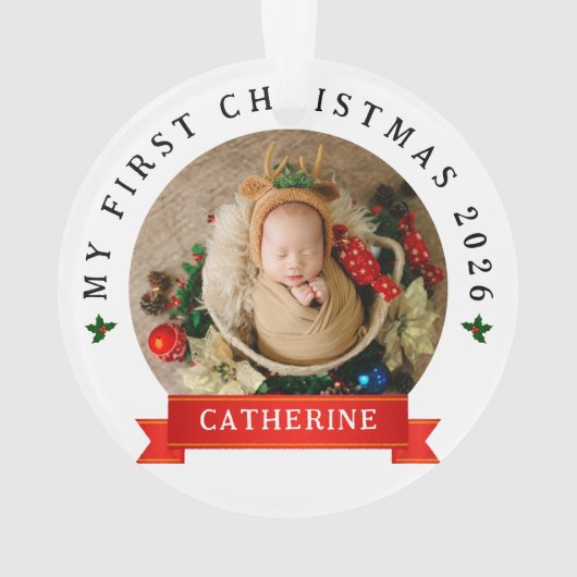 Eenvoudige Schattigee Baby's Eerste Kerst Custom N Ornament (achterkant)
