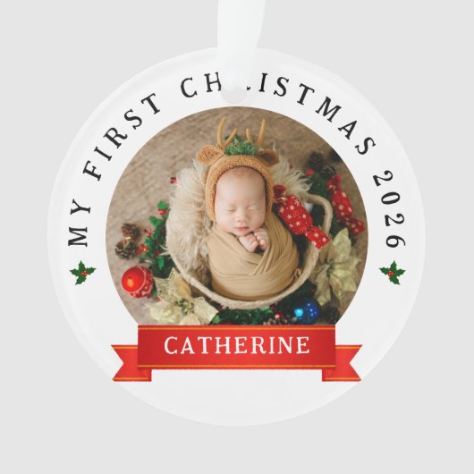 Eenvoudige Schattigee Baby's Eerste Kerst Custom N Ornament (voorkant)