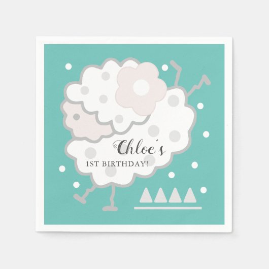 Eenvoudige Schattigee Jumping Lamb Cyaan & Wit 1e Servet (Voorkant)