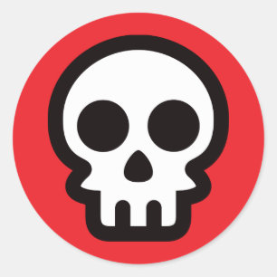Eenvoudige schedel logo op rode achtergrond, ronde sticker