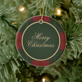 Eenvoudige Schotse Plaid Prettig Kerstfeest Keramisch Ornament