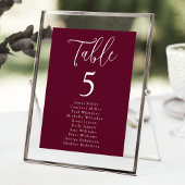 Eenvoudige Script Bourgondië Tafel Nummer Zitplaat