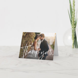 Eenvoudige script casual drie foto's trouwkaart bedankkaart