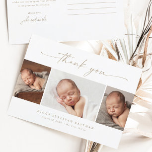 Eenvoudige Script Foto Collage Baby Bedankt Briefkaart